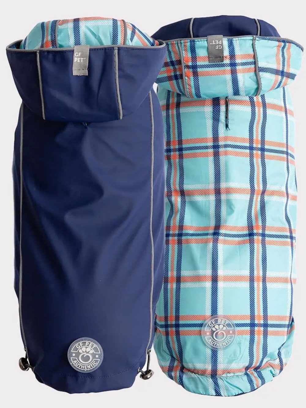 GF Pet Reversible Navy & Turquoise Plaid Dog Coat | XL | NWT